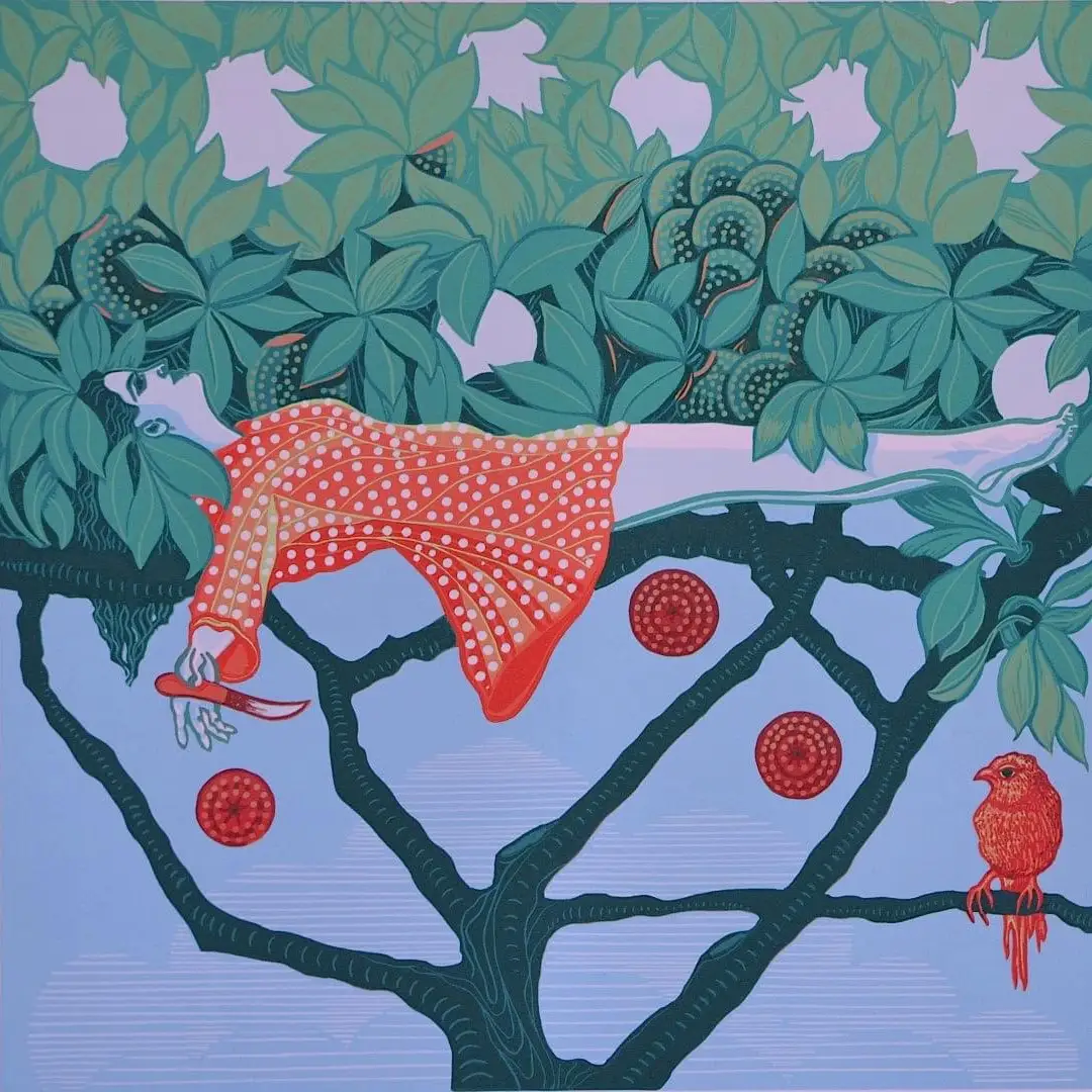 scott-gwen-22pomona-and-her-watchful-friend-222017-reduction-linocut-30x30cm-2_orig