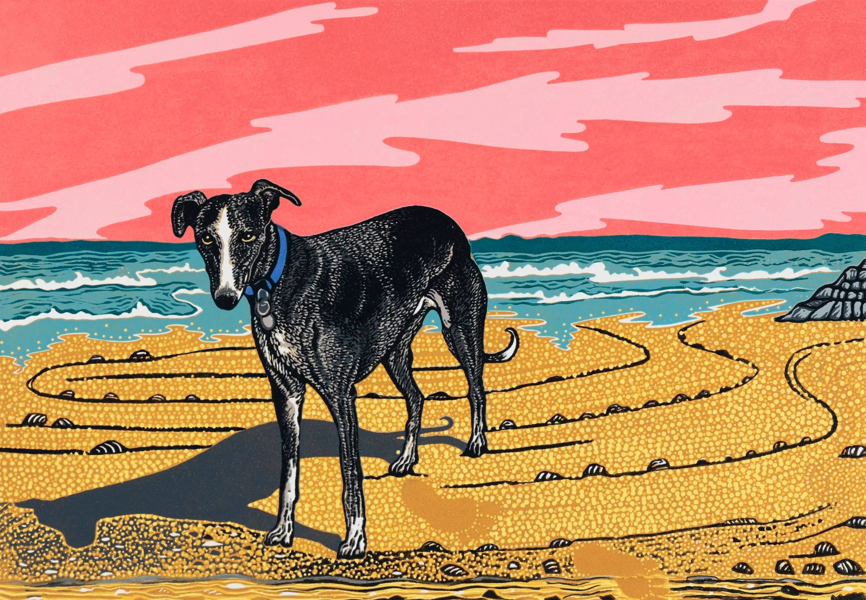 SCOTT_Gwen,Sunset dog,reduction linocut,56.5(w)x47(h)cm,jpg